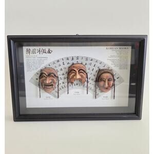 Korean Mask Wall Art Framed Display – Yangban, Imae & Bune Masks 11.25”